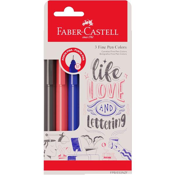 Caneta hidrográfica Fine Pen, 0,4mm, colors, Faber-Castell - BT 3 UN Caneta hidrográfica Fine Pen, 0,4mm, colors, Faber-Castell - BT 3 UN