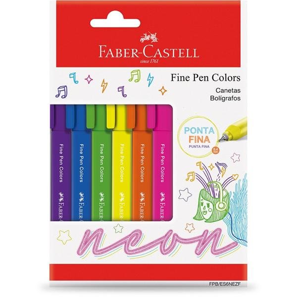 Caneta hidrográfica Fine Pen, 0,4mm, Neon, Faber-Castell - BT 6 UN