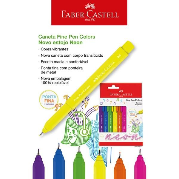 Caneta hidrográfica Fine Pen, 0,4mm, Neon, Faber-Castell - BT 6 UN