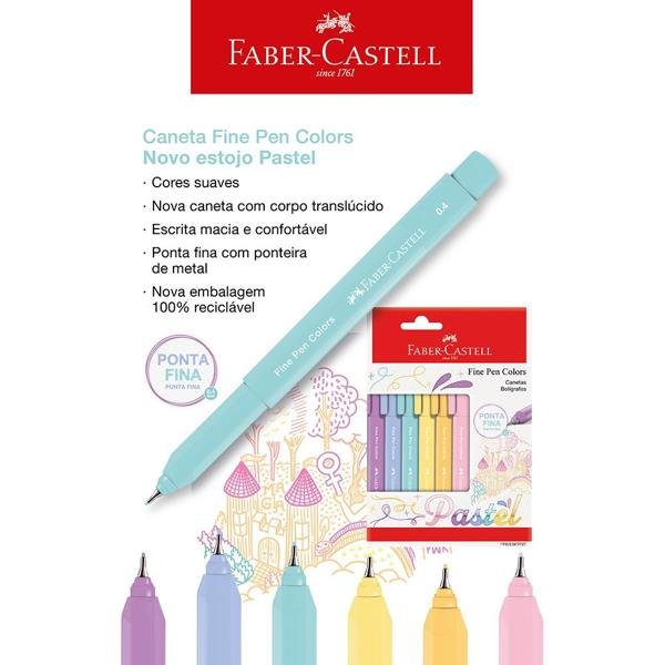 Caneta hidrográfica Fine Pen, 0,4mm, Tons Pastel, Faber-Castell - BT 6 UN