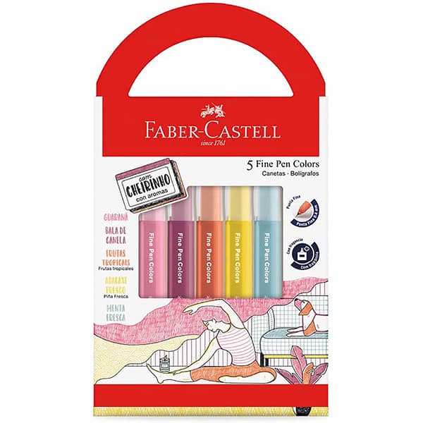 Caneta hidrográfica Fine Pen, 0,4mm, Revigora & Energiza, Faber-Castell - BT 5 UN