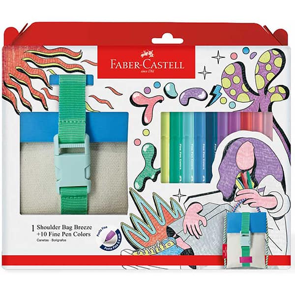 Kit Caneta hidrográfica Fine Pen 10 Cores + Shoulder Bag Breeze, FPBESBRZZF, Faber-castell - KT 1 UN