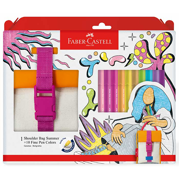 Kit Caneta hidrográfica Fine Pen 10 Cores + Shoulder Bag Summer, FPBESSMRZF, Faber-castell - KT 1 UN Kit Caneta hidrográfica Fine Pen 10 Cores + Shoulder Bag Summer, FPBESSMRZF, Faber-castell - KT 1 UN