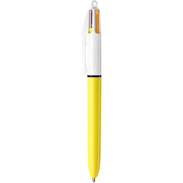 Caneta Esferográfica Retrátil BIC, 4 Cores, Solar, Corpo Amarelo, Ponta Fina de 1.0mm, 517657 - BT 1 UN