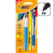 Kit escrita BIC, Caneta esferográfica retrátil 4 cores, marca texto amarelo, lapiseira 0,7, BT 3 UN