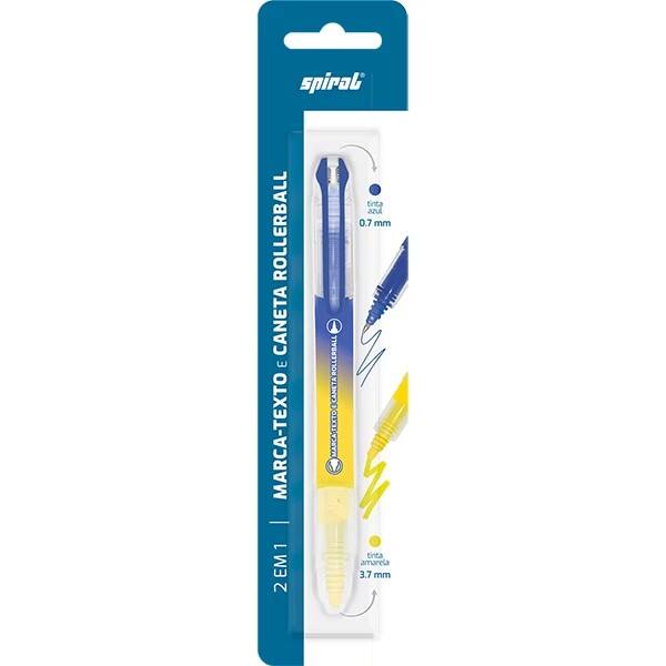 Caneta Roller Ball 2 em 1, Ponta de 0.7mm Azul, Marca-texto Amarelo, Spiral - BT 1 UN Caneta Roller Ball 2 em 1, Ponta de 0.7mm Azul, Marca-texto Amarelo, Spiral - BT 1 UN