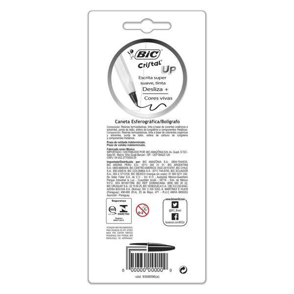 Caneta Esferográfica BIC Cristal UP, 5 Cores Vivas, Ponta Média de 1.2mm, Corpo Branco, Tampa com Clip, 930006 - BT 5 UN
