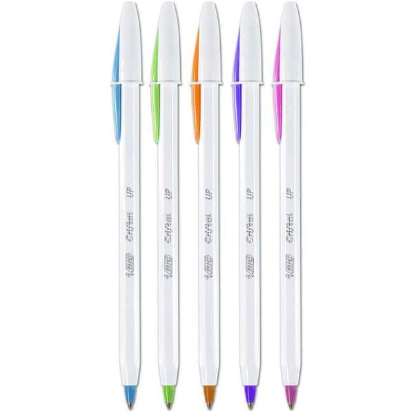 Caneta Esferográfica BIC Cristal UP, 5 Cores Vivas, Ponta Média de 1.2mm, Corpo Branco, Tampa com Clip, 930006 - BT 5 UN