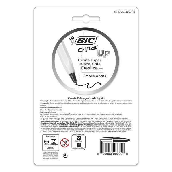 Caneta Esferográfica BIC Cristal UP, 5 Cores Vivas, Ponta Média de 1.2mm, Corpo Branco, Tampa com Clip, 930006 - BT 8 UN