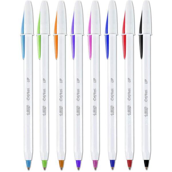 Caneta Esferográfica BIC Cristal UP, 5 Cores Vivas, Ponta Média de 1.2mm, Corpo Branco, Tampa com Clip, 930006 - BT 8 UN