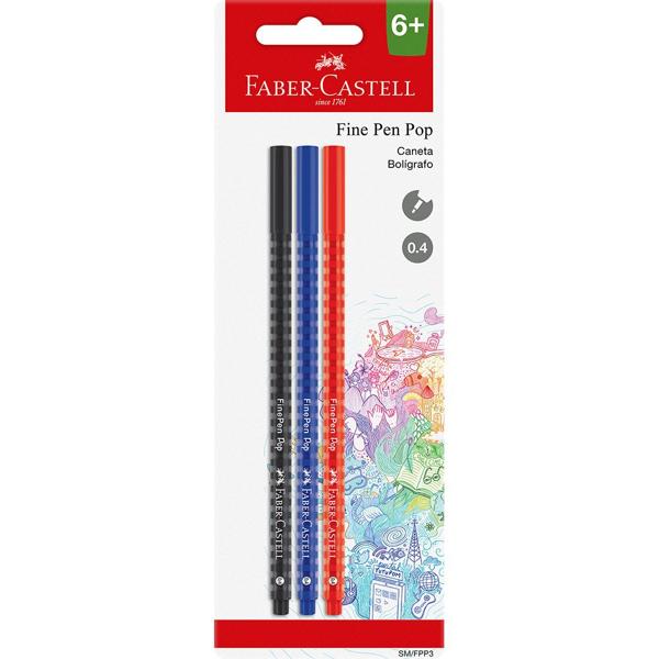 Caneta Fine Pen Pop 0.4mm Faber-Castell BT 3 UN Caneta Fine Pen Pop 0.4mm Faber-Castell BT 3 UN