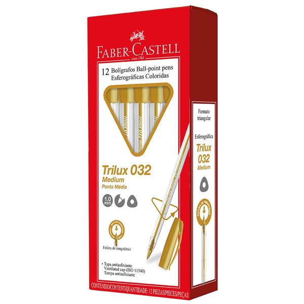 Caneta esferográfica trilux colors ouro 032/OURO Faber-castell CX 12 UN Caneta esferográfica trilux colors ouro 032/OURO Faber-castell CX 12 UN