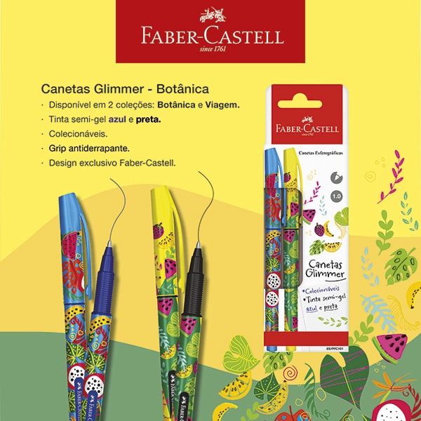 Caneta gel semi esferográfica, 1.0mm, Botânica, Azul e Preta, ES/PPC101, Faber-Castell - BT 2 UN