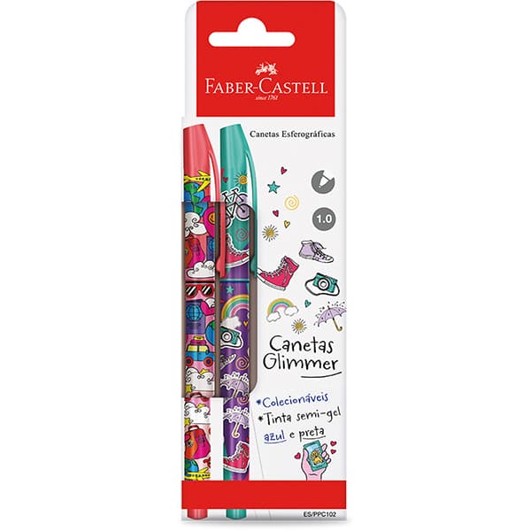 Caneta gel semi esferográfica, 1.0mm, Viagem, Azul e Preta, ES/PPC102, Faber-Castell - BT 2 UN