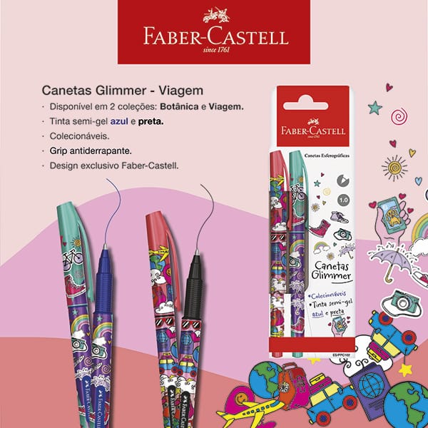 Caneta gel semi esferográfica, 1.0mm, Viagem, Azul e Preta, ES/PPC102, Faber-Castell - BT 2 UN