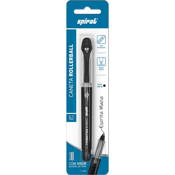 Caneta Roller Ball esferográfica 0.7mm, Preta. Spiral - BT 1 UN Caneta Roller Ball esferográfica 0.7mm, Preta. Spiral - BT 1 UN