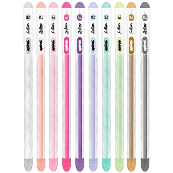 Caneta Gel Ponta de 0.7mm 10 Cores (Branca, Laranja, Rosa, Pink, Roxa, Azul-claro, Turquesa, Verde, Dourada e Prata) Gelino - BT 10 UN