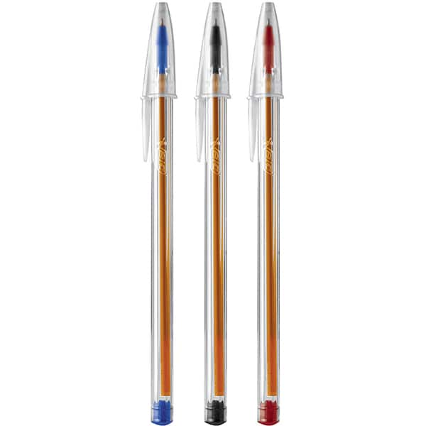 Caneta Esferográfica BIC Escrita Fina Cristal 3 Cores, azul, preta e vermelha, BT 3 UN