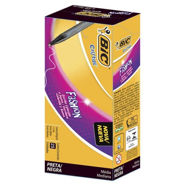 Caneta esferográfica cristal soft 1.2 preta 1105848 BIC CX 25 UN