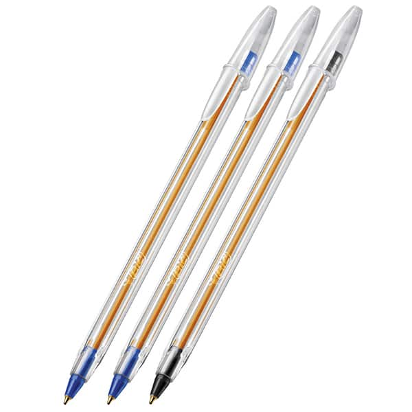 Caneta Esferográfica BIC Escrita Fina Cristal, 2 Canetas Azul e 1 Caneta Preta, BT 3 UN