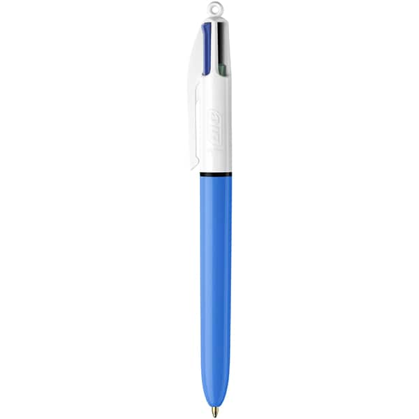 Caneta Esferográfica Retrátil BIC 4 Cores Clássicas, Corpo Azul Ponta Média de 1.0mm, BT 1 UN