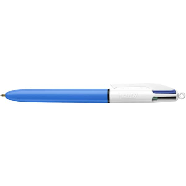 Caneta Esferográfica Retrátil BIC 4 Cores Clássicas, Corpo Azul Ponta Média de 1.0mm, BT 1 UN