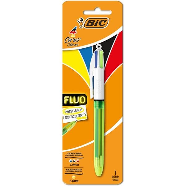 Caneta esferográfica retrátil, 4 cores, Fluo, 971262, BIC - BT 1 UN