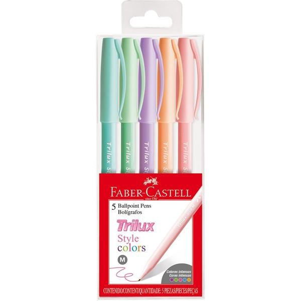 Caneta Esferográfica Trilux Style Colors Pastel 1.0mm Faber-Castell BT 5 UN