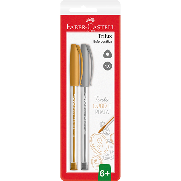 Caneta Esferográfica Trilux Tinta Metalizada 1.0mm Ouro e Prata Faber-Castell BT 2 UN Caneta Esferográfica Trilux Tinta Metalizada 1.0mm Ouro e Prata Faber-Castell BT 2 UN