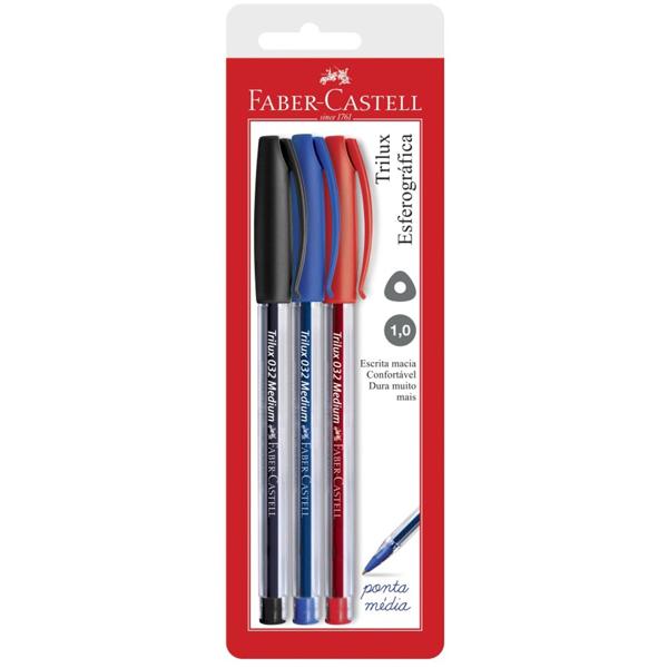 Caneta Esferográfica Trilux 1.0mm 3 Cores Faber-Castell BT 3 UN Caneta Esferográfica Trilux 1.0mm 3 Cores Faber-Castell BT 3 UN