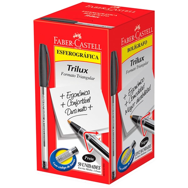 Caneta esferográfica média trilux preta 032/PR Faber-Castell CX 50 UN