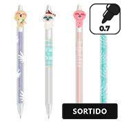 Caneta Apagável em Gel, Esferográfica, Ponta 0,5mm, Azul, Bicho Preguiça - Cores Sortidas - Oval - BT 1 UN