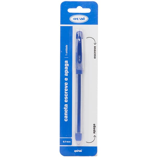 Caneta esferográfica gel 0,7mm, escreve e apaga, Azul, Oval - 1 UN Caneta esferográfica gel 0,7mm, escreve e apaga, Azul, Oval - 1 UN