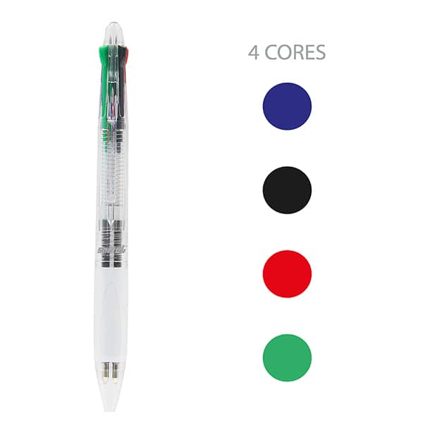 Caneta esferográfica retrátil, 4 cores, ponta de 0,7mm, Transparente, AA99-3K, Spiral BT 1 UN