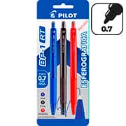 Caneta esferográfica ponta de aço 0,7mm retrátil, 3 cores, 048DV, Pilot - BT 3 UN Caneta esferográfica ponta de aço 0,7mm retrátil, 3 cores, 048DV, Pilot - BT 3 UN