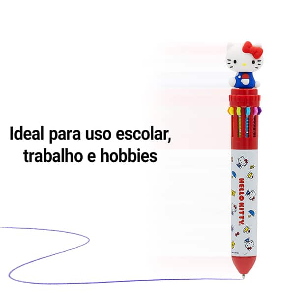 Caneta esferográfica retrátil, ponta de 0,7mm, 10 cores, Hello Kitty, Spiral - 1 UN