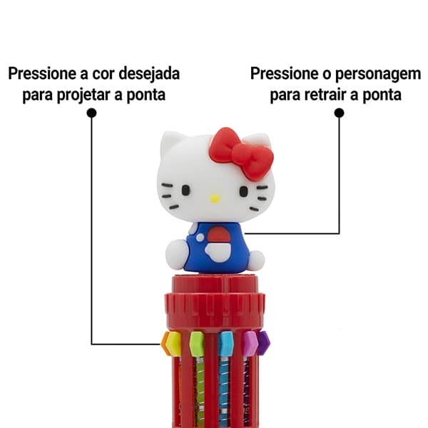 Caneta esferográfica retrátil, ponta de 0,7mm, 10 cores, Hello Kitty, Spiral - 1 UN