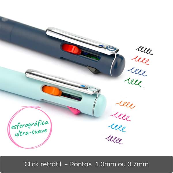 Caneta esferográfica retrátil 4 cores, 1,0mm, Azul claro, SM/BXC470L, Pentel - BT 1 UN