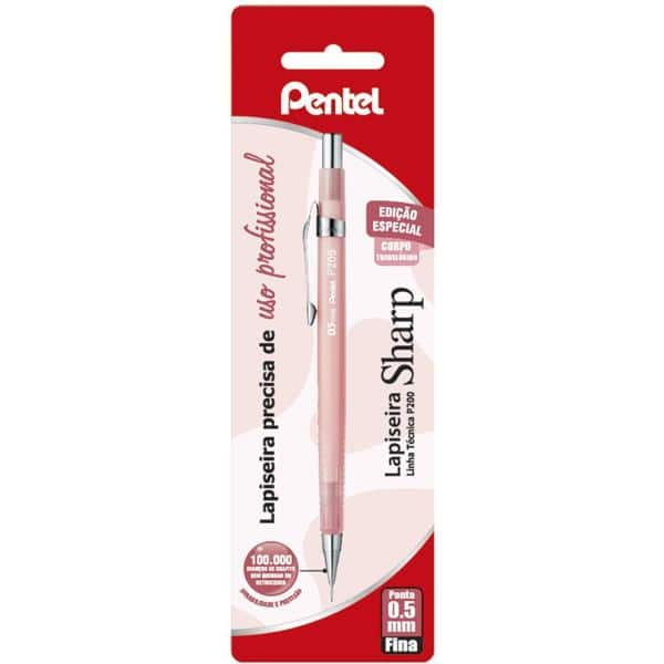 Lapiseira 0.5mm Sharp, Rosa transparente, P200, SM/P205CL, Pentel - BT 1 UN