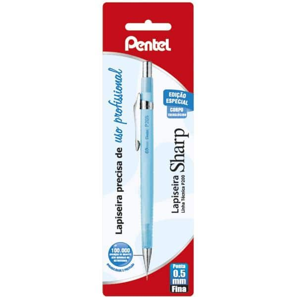 Lapiseira 0.5mm Sharp, Azul transparente, P200, SM/P205CL, Pentel - BT 1 UN