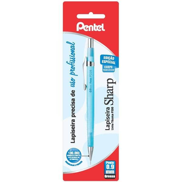 Lapiseira 0.9mm Sharp, Azul transparente, P200, SM/P209CL, Pentel - BT 1 UN