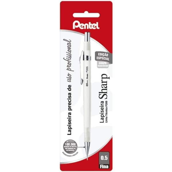 Lapiseira 0.5mm Sharp, Branco transparente, P200, SM/P205CL, Pentel - BT 1 UN