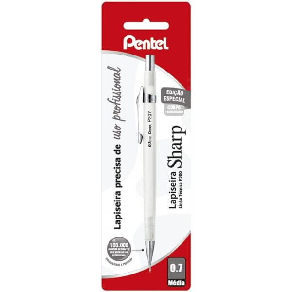 Lapiseira 0.7mm Sharp, Branco transparente, P200, SM/P207CL, Pentel - BT 1 UN