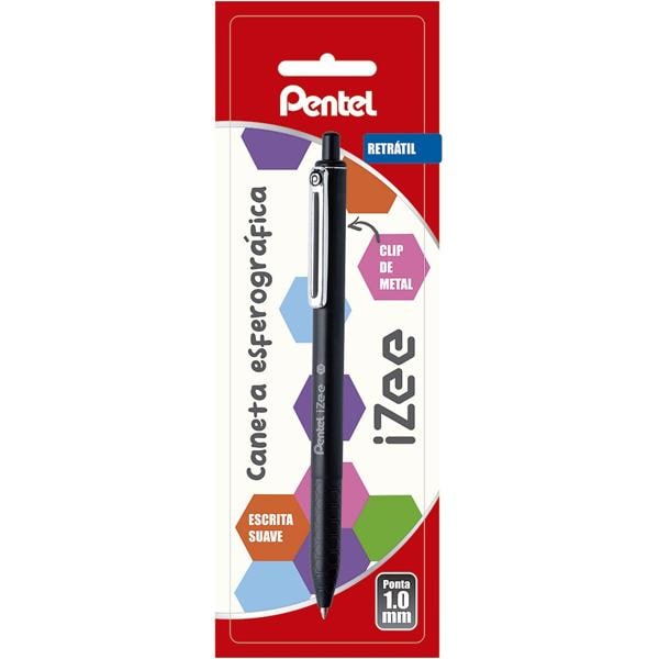 Caneta esferográfica retrátil 1.0mm, Izee, Preta, Pentel - BT 1 UN