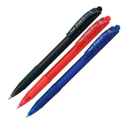 Caneta Esfer.Retrátil 0.7mm Preta, Vermelha e Azul, SM-BX417-ABC6 - Pentel BT 3 UN