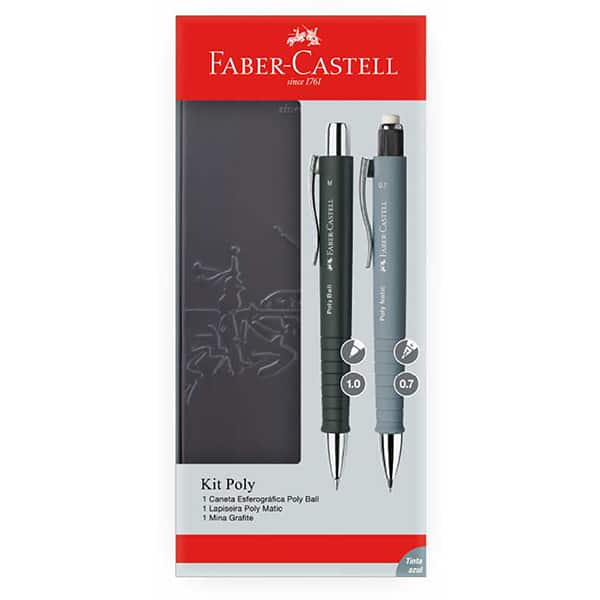 Caneta esferográfica Poly Ball 1,0mm + Lapiseira 0,7mm + Mina 0,7mm, ES/ESLPPOLY, Faber-Castell - KT 1 UN