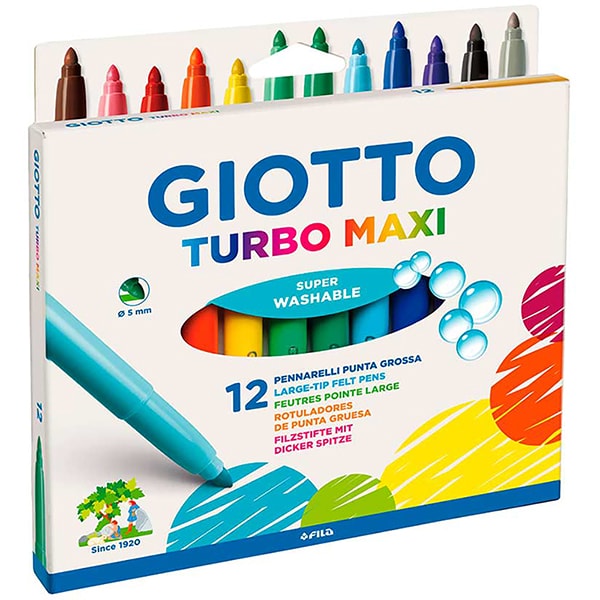 Caneta hidrográfica turbo maxi, 12 cores, 076200SA, Giotto - CX 1 UN