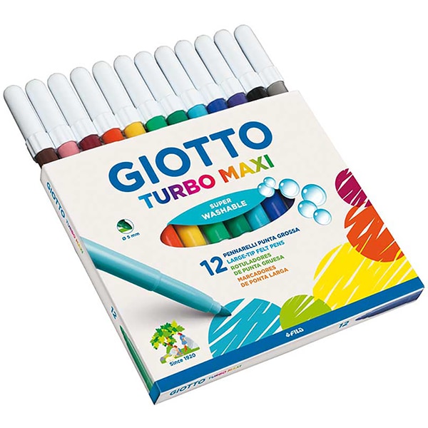 Caneta hidrográfica turbo maxi, 12 cores, 076200SA, Giotto - CX 1 UN