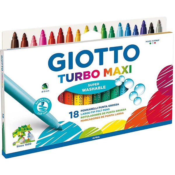 Caneta hidrográfica turbo maxi, 18 cores, F076300, Giotto - CX 1 UN