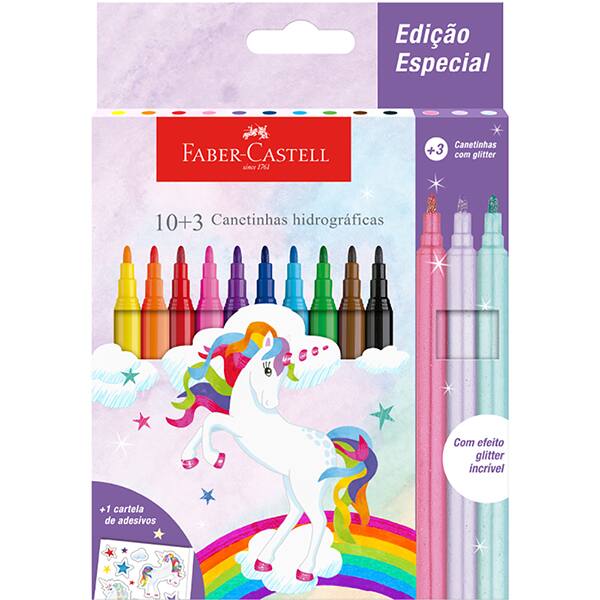 Caneta hidrografica 10 cores + 3 Unicórnio, Faber-Castell - ET 13 UN